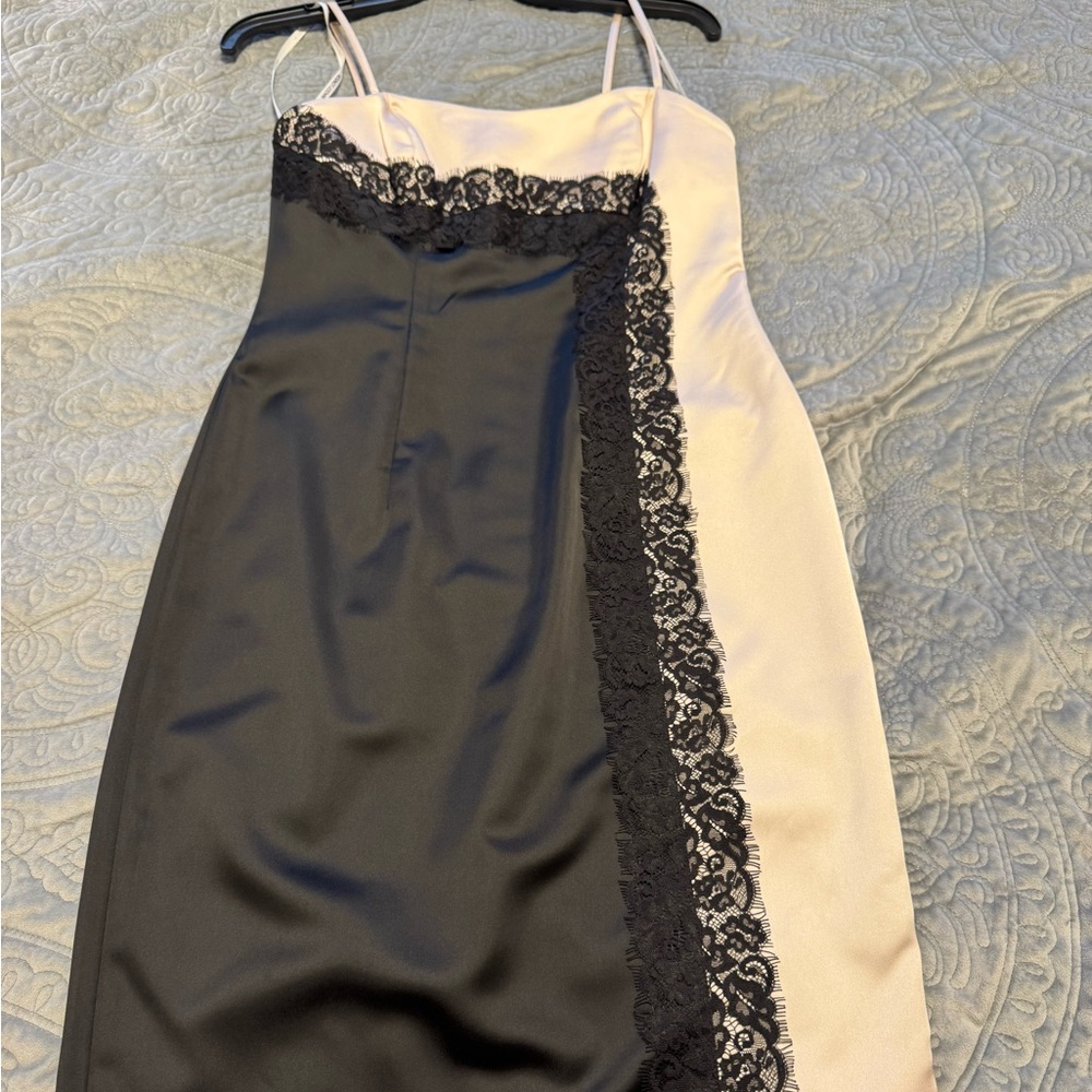 Elegant Black and Cream Lace Dress by Maggie London (strap/less)